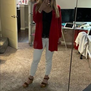 Red cardigan